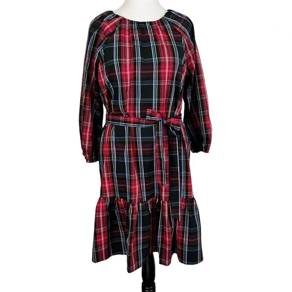 Draper James Dresses Draper James Rsvp Xl Womens Plaid Dress Xl Tartan Red Black Ruffle Holiday Bow Poshmark